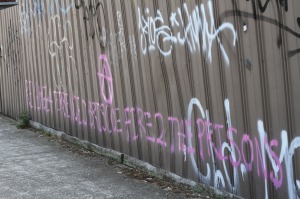 graffiti: 'REVENGE 4 TERRENCE D BRISCOE, FIRE TO THE PRISONS'